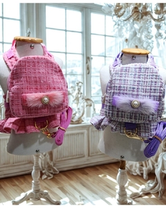 Imagem do Peitoral Mochila Tweed Rosa para cachorro e gato