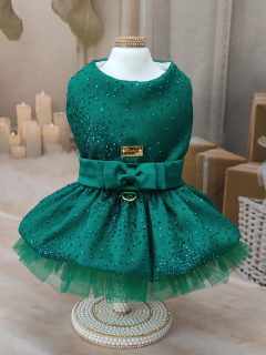 Vestido Natal Encanto Glitter Verde para cachorro e gato