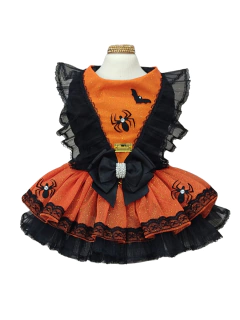 Vestido Halloween Bruxinha Laranja e Preto para cachorro e gato - loja online