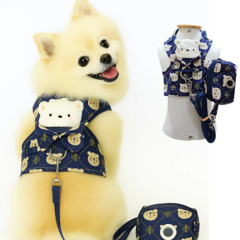 Peitoral Ursinho Azul com Porta Cata Caca para cachorro