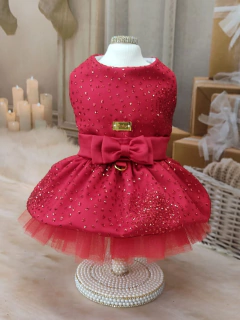 Vestido Natal Encanto Glitter Vermelho para cachorro e gato