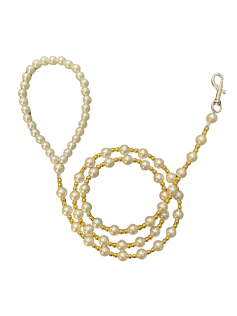 Guia em Pérolas Brancas e Douradas para cachorro