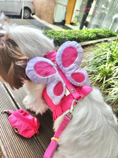 Peitoral Asinhas de Borboleta Lilás para cachorro e gato