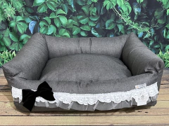 Imagem do Cama Retangular Grace Linen Grafite para cachorro e gato - Tam M