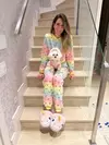 Pijama Fleece Colorido Corações Adulto (Tal Mãe)