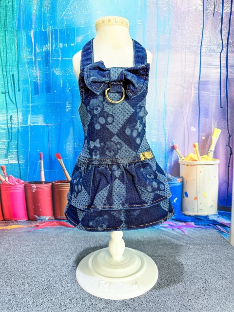 Salopete Jeans Teddy para cachorro e gato