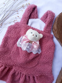 Salopete de Inverno com Ursinho Rosê para cachorro e gato