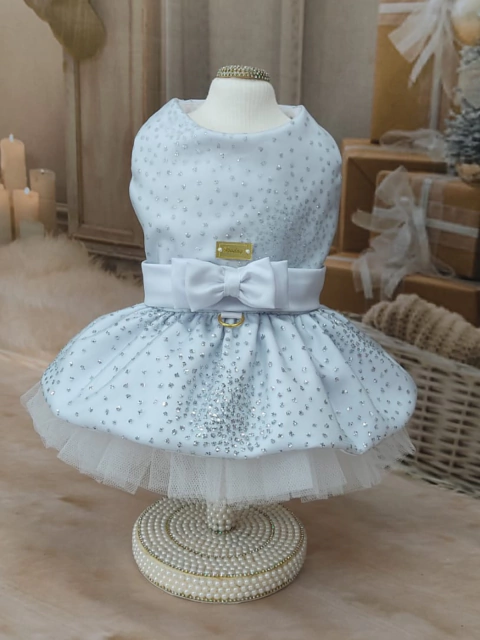 Vestido Ano Novo Encanto Glitter Branco para cachorro e gato