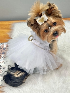 Vestido Luxo Branco com Saia em Tule para cachorro e gato - comprar online