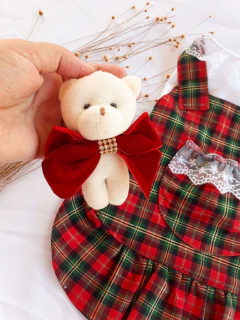 Salopete Xadrez Natal com Ursinho para cachorro e gato na internet