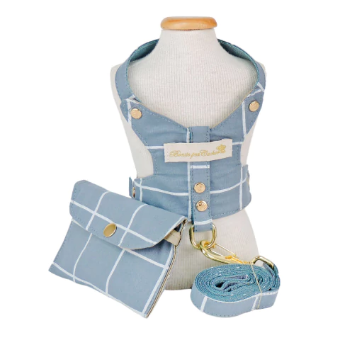 Peitoral Grid Azul com Bolsinha para cachorro