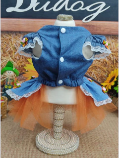 Vestido Junino Fazendeira Azul e Laranja para cachorro e gato - comprar online