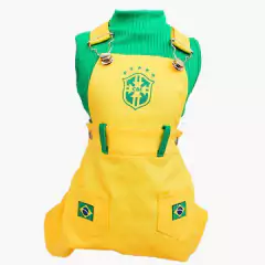 Jardineira Brasil Amarela Emblema Masc para cachorro e gato
