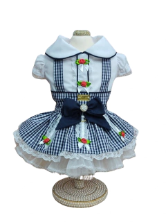 Imagem do Vestido Junino Fazendeira Xadrez Azul para cachorro e gato