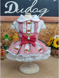 Vestido Junino Fazendeira Xadrez Vermelho para cachorro e gato