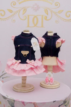 Vestido Jeans Xadrez Rosa para cachorro e gato - comprar online