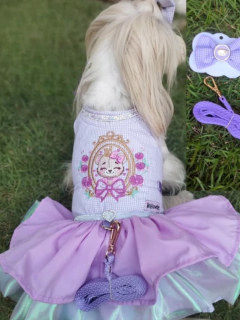 Vestido Peitoral Ursinha Vintage Moldura para cachorro e gato