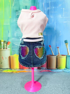 Vestido Mini Saia Jeans Rainbow para cachorro e gato na internet
