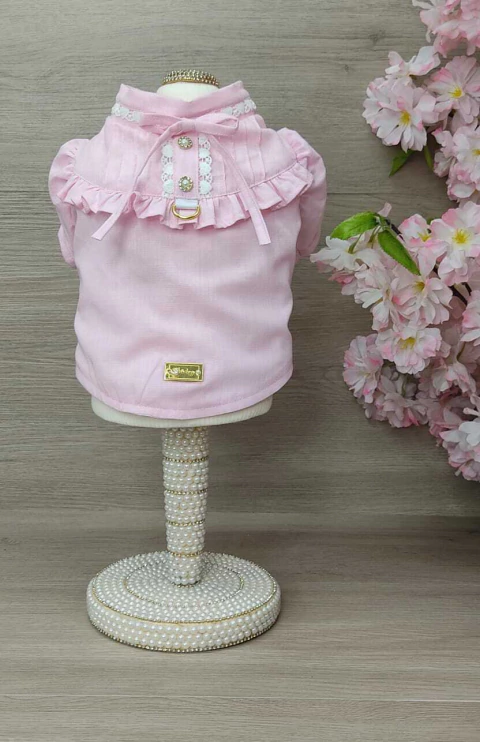 Blusa Renda Coração Rosa para cachorro e gato