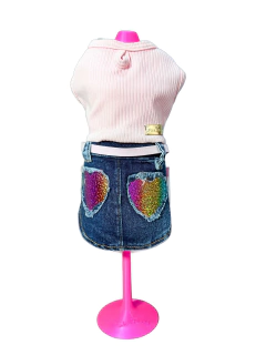 Imagem do Vestido Mini Saia Jeans Rainbow para cachorro e gato