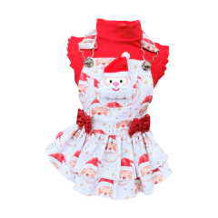 Jardineira Papai Noel Vermelha Fem para cachorro e gato