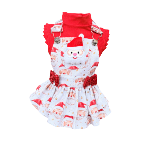 Jardineira Papai Noel Vermelha Fem para cachorro e gato