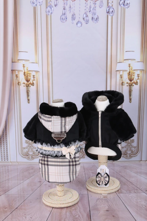 Moletom Xadrez Preto Babados para cachorro e gato