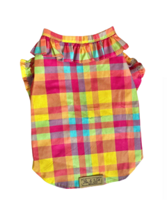 Blusinha Pet Gola Boneca Xadrez Pink para cachorro e gato