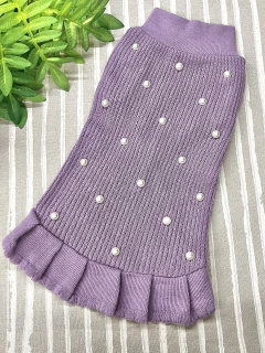 Vestido de Tricô Pérolas Lilás para cachorro e gato