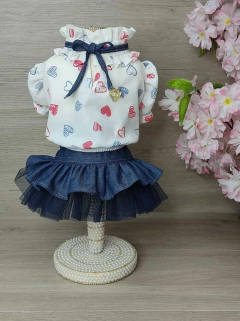 Blusa Cropped Love Off Corações Vermelho/Azul para cachorro e gato - comprar online