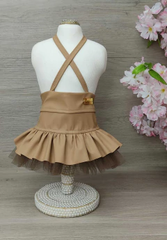 Saia Love Couro PU Caramelo para cachorro e gato