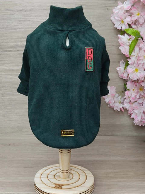 Camiseta Canelada Manga Longa Verde para cachorro e gato