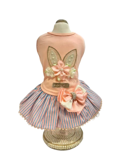 Vestido Salmão Páscoa Listra Azul para cachorro e gato - loja online