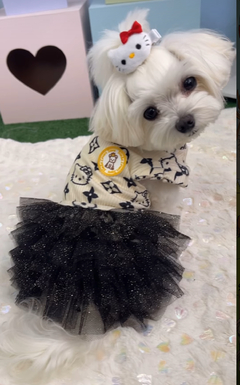 Regatinha Hello Kitty Off e Preta com Tutu para cachorro e gato