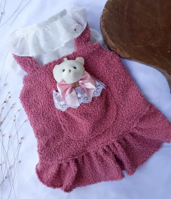 Salopete de Inverno com Ursinho Rosê para cachorro e gato - Estilo de Vida Pet