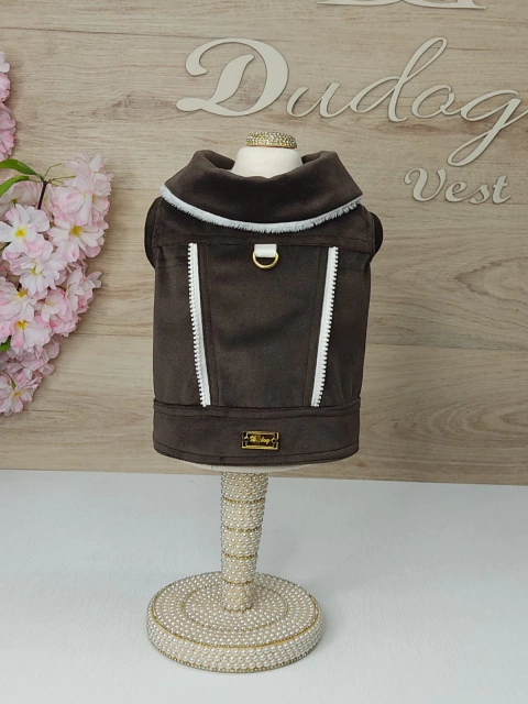 Jaqueta Veludo Marrom Zíper para cachorro e gato