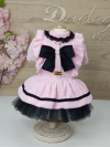 Vestido Plush Rosa e Preto para cachorro e gato