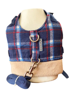 Peitoral Xadrez Azul Malloo para cachorro e gato - TAM M - Estilo de Vida Pet