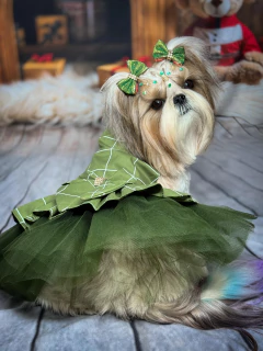 Vestido de Festa Grid Natal Verde para Cachorro e Gato - Estilo de Vida Pet