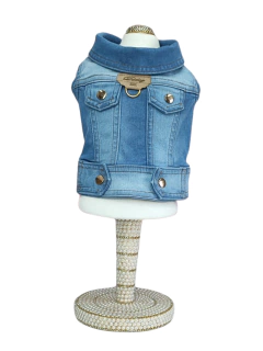 Jaqueta Jeans Delavê Bolsos e Lapelas para cachorro e gato na internet