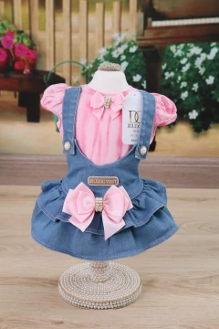 Jardineira Jeans Alicia para cachorro e gato