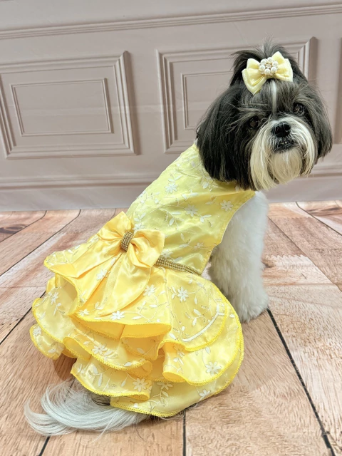 Vestido de Festa Flores Amarelo para Cachorro e Gato