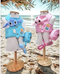 Peitoral Ohana Azul Stitch com Porta Cata Caca para cachorro - loja online