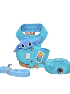 Peitoral Ohana Azul Stitch com Porta Cata Caca para cachorro