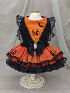 Vestido Halloween Bruxinha Laranja e Preto para cachorro e gato - Estilo de Vida Pet