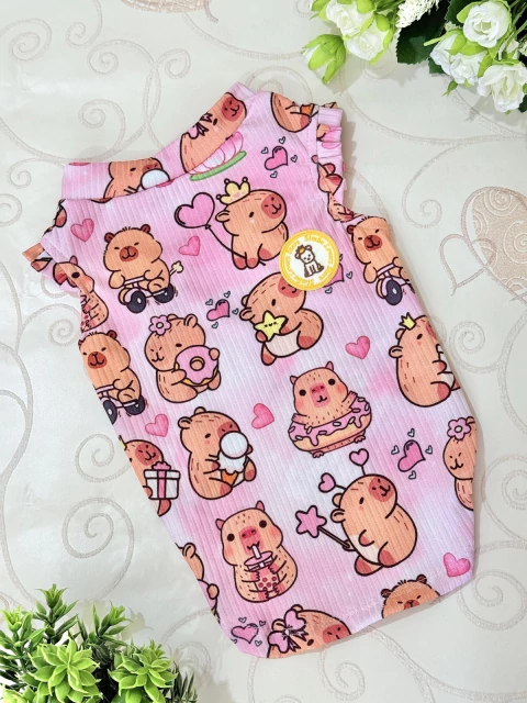 Camiseta Regatinha Capivara Rosa para cachorro e gato