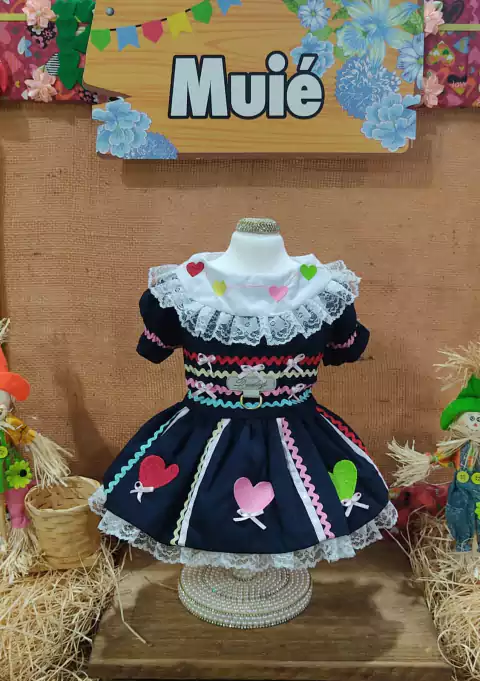 Vestido Junino Azul Corações para cachorro e gato