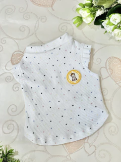 Camiseta Regatinha Branca Bolinhas para cachorro e gato