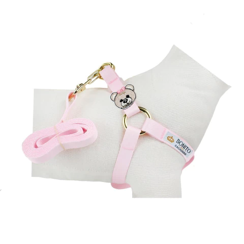 Peitoral Americano Seda Ursinho Rosa para cachorro