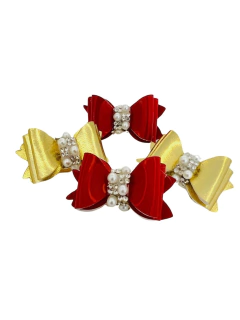 Kit Laços Lonita Vermelho e Dourado com aplique para cachorro e gato